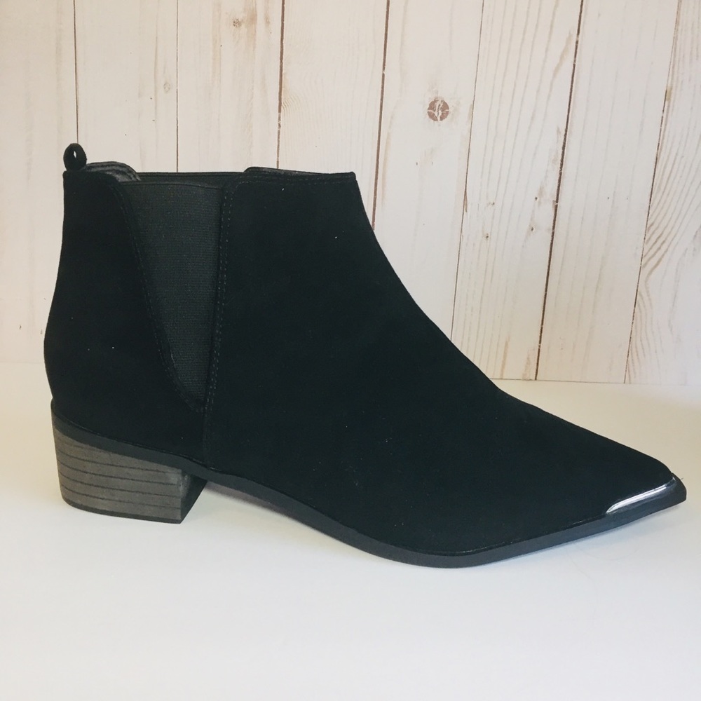 ASOS Black Ankle Boots Silver Toe Block Heel 9